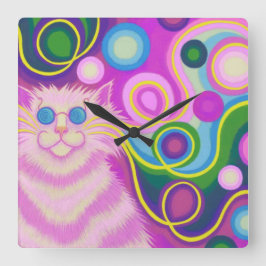 Psy-cat-delic Pink reloj cuadrado