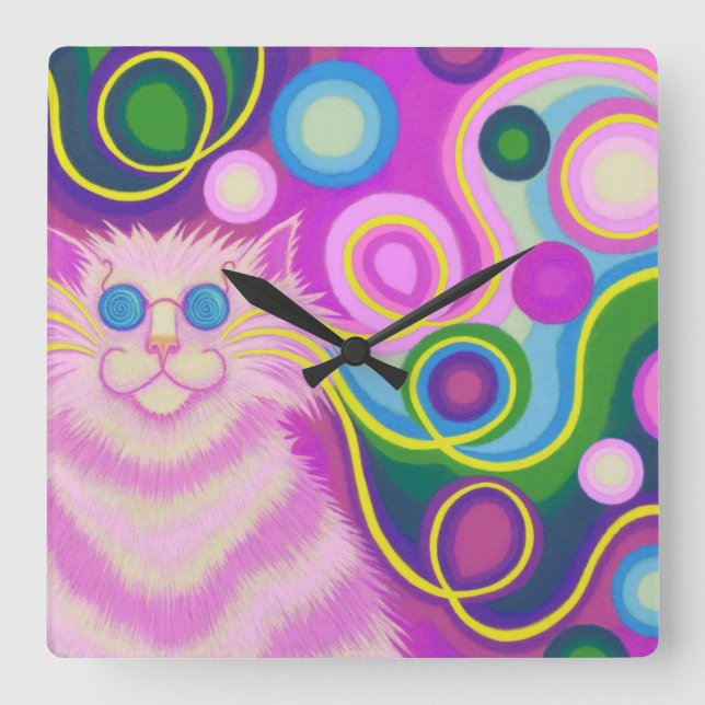Psy-cat-delic Pink reloj cuadrado (Anverso)