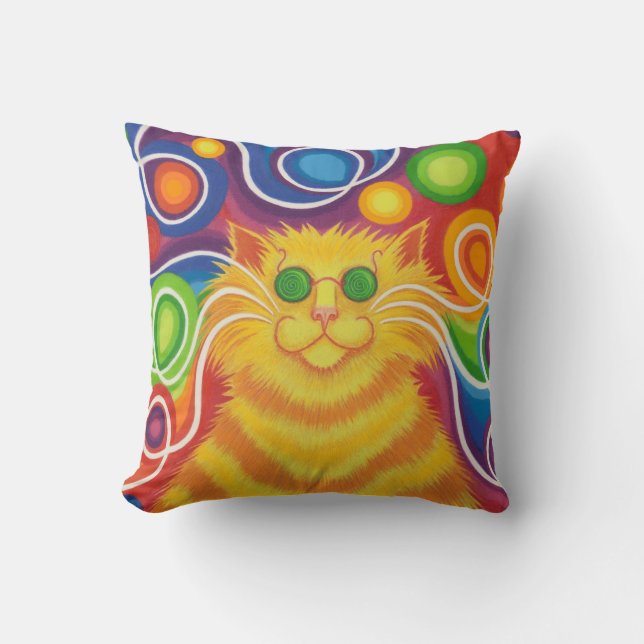 Psy-cat-delic tirador almohada cuadrado (Anverso)