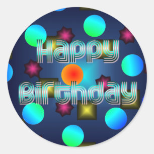 Psychedelic Dots Neon Happy Birthday Pegatina