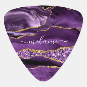 Púa De Guitarra Agple violeta púrpura Purpurina de oro Geode Nombr