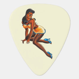 Púa De Guitarra bello arte chica de pinup negro retro de los años 