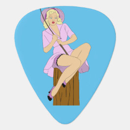 Púa De Guitarra Chica Rubia Pinup Pescando Dibujo Animado Arte Ori