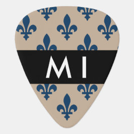 Púa De Guitarra Fleur de Lis, Azul Marino sobre Beige, Real, Tu No