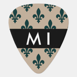 Púa De Guitarra Fleur de Lis, Verde sobre Beige, Real, Tu Nombre