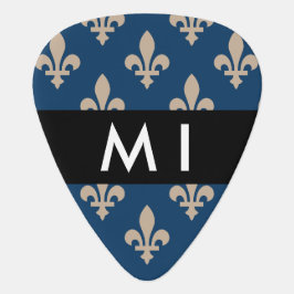 Púa De Guitarra Flor de Lis, Beige sobre Azul Marino, Real, Tu Nom