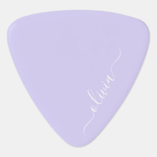 Púa De Guitarra Lavender Purple Modern Script Girly Monograma Nomb