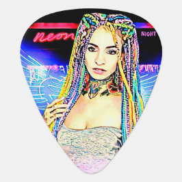 Púa De Guitarra Neon Angel Pinup Chica Vida Nocturna Resumen Arte