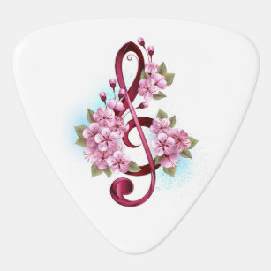 Púa De Guitarra Tejidos musicales notas de colores con flores de S