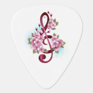 Púa De Guitarra Tejidos musicales notas de colores con flores de S