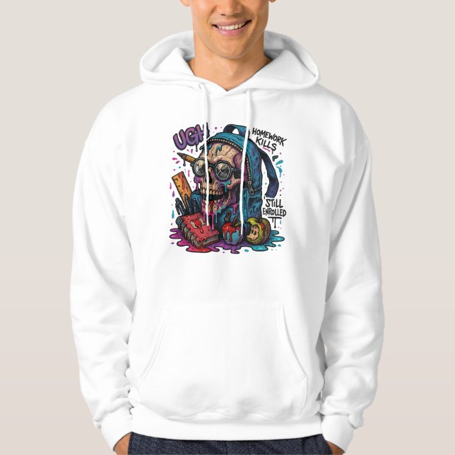 ¡PUAJ! Sudaderas con calavera de tareas escolares (Anverso)