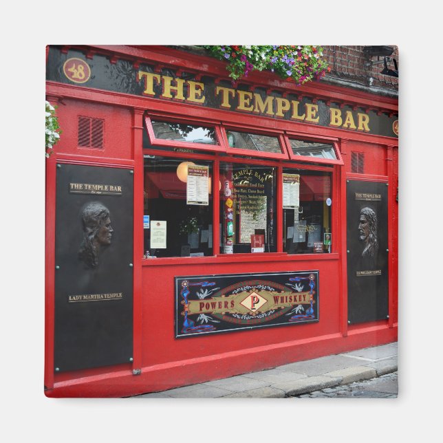 pub Red Temple Bar en el imán cuadrado de Dublín (Frente)