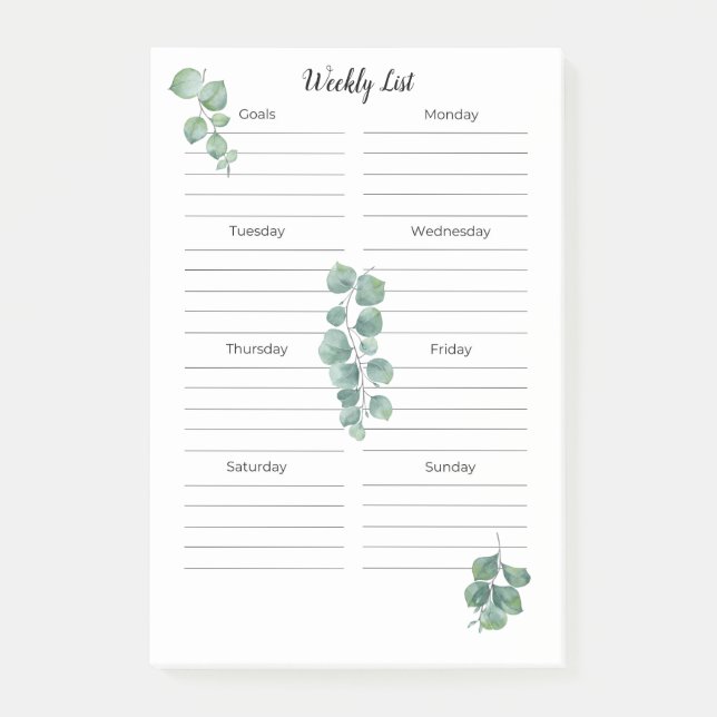 Publicar notas 4"x6" Green Leaves Weekly List (Anverso)
