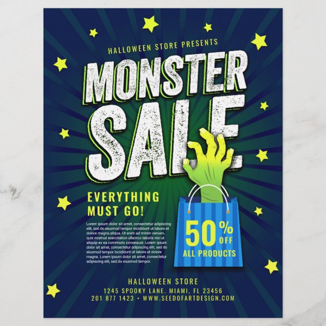 Publicidad comercial de Halloween en Monster Sale (Frente)