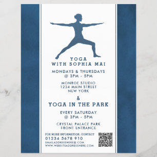 Publicidad de clase de yoga azul de la Marina mode