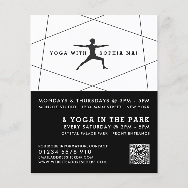 Publicidad de clase de yoga blanco y negro geométr (Frente)