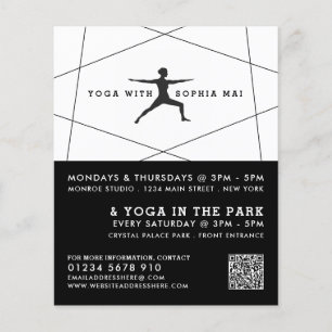 Publicidad de clase de yoga blanco y negro geométr