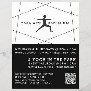 Publicidad de clase de yoga en negro y blanco geom