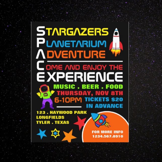 Publicidad de eventos de espacio, planetario (Subido por el creador)
