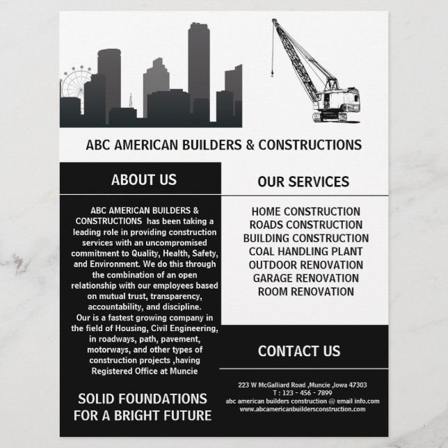 Publicidad Promocional de Construcción en Blanco y (Frente)