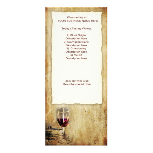 Publicitaria estante de tarjeta de la degustación de vinos