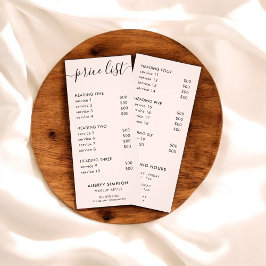 Publicitaria Lista de precios de caligrafía Tarjeta Rubor para 