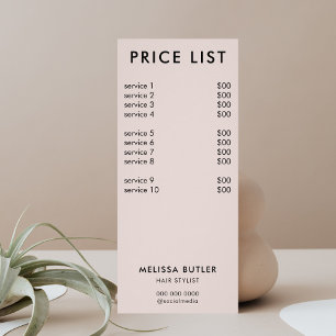 Publicitaria Lista de precios minimalistas Tarjeta para rack Ru