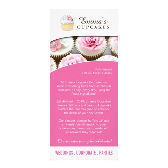 Publicitaria Tarjeta Cupcake Boutique para rack (Frente)