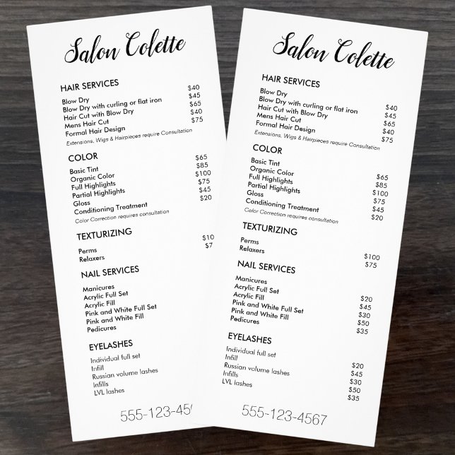 Publicitaria Tarjeta de lista de servicios (Services List Rack Card
)