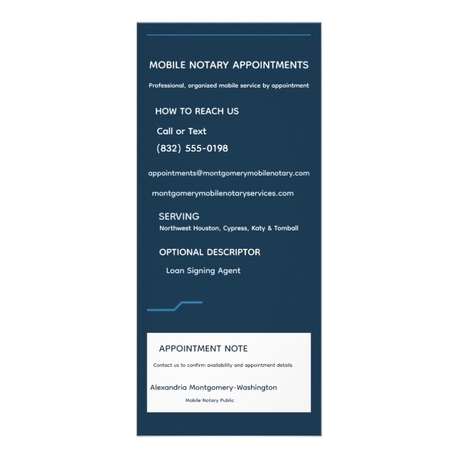 Publicitaria Tarjeta de presentación de Servicios de Notaría Mó (Atrás)