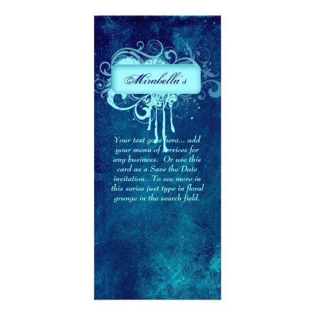 Publicitaria Tarjeta de rack Floral Grunge Salon Spa Blue Denim (Frente)