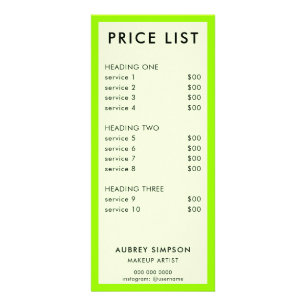 Publicitaria Tarjeta de rack Green Minimalista Price List
