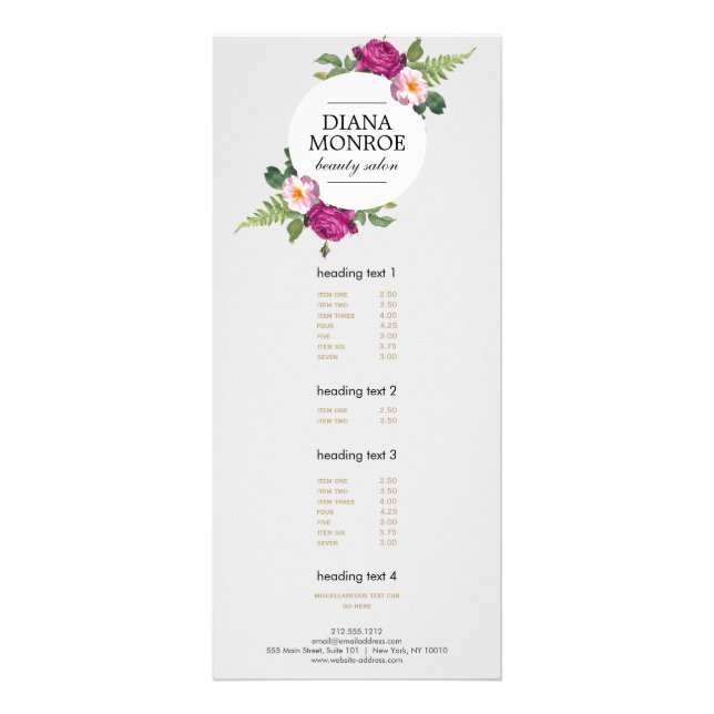 Publicitaria Tarjeta moderna floral Wreath Gray Salon para rack (Frente)