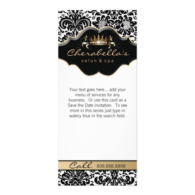 Publicitaria Tarjeta para rack Damask Gold Floral Salon Crown F (Frente)