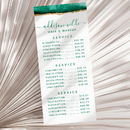 Publicitaria Tarjeta para rack de color verde esmeralda y dorad