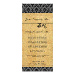 Publicitaria Tarjeta para rack de Damask en negro y oro