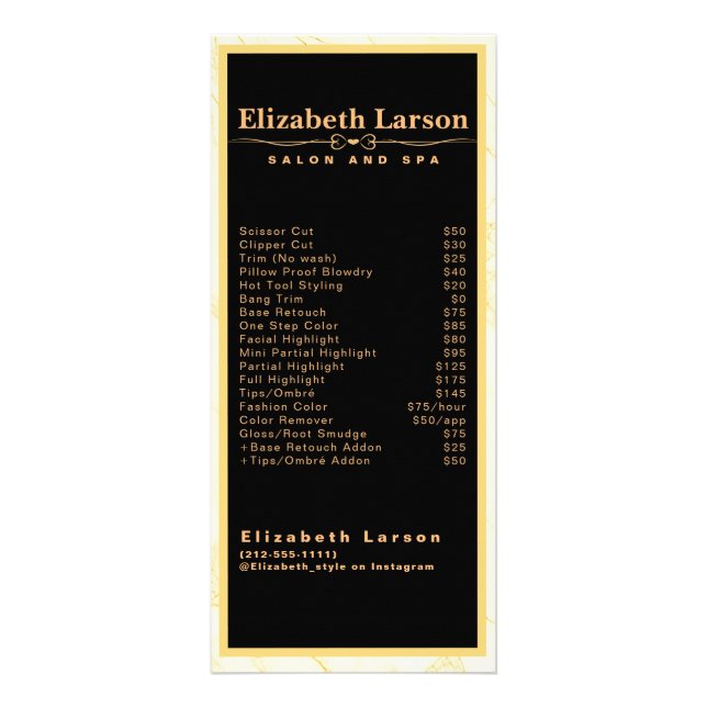 Publicitaria Tarjeta para rack de salón de peluquería de maquil (Frente)