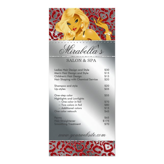 Publicitaria Tarjeta para rack Salon Jewelry Tanning Silver Spa (Frente)