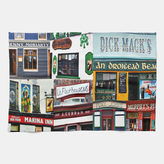 Pubs de Dingle, Collage, Irish, Ireland, toalla de (Horizontal)