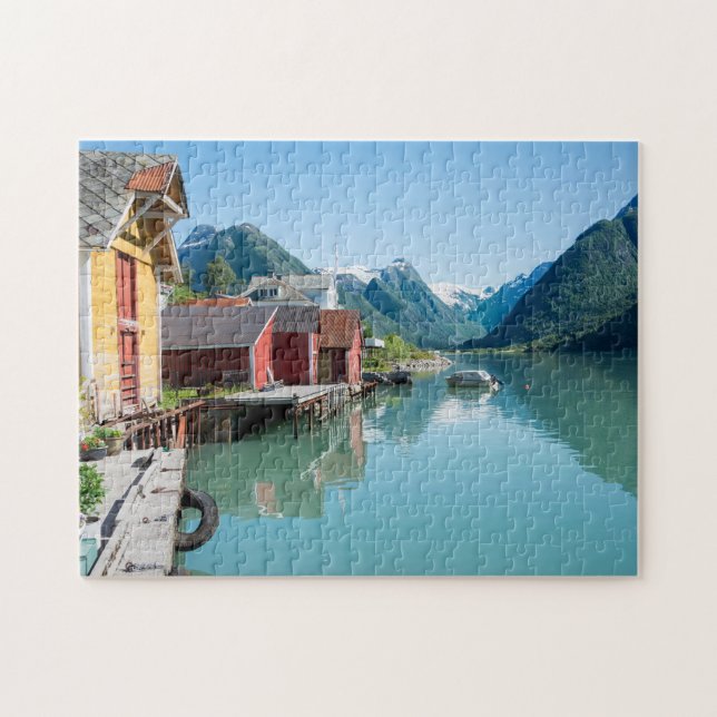 Pueblo de Fjærland y un fiordo en el rompecabezas (Horizontal)