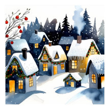 Pueblo de invierno acogedor Arte mural de Navidad 