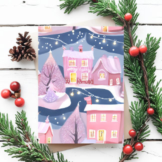 Pueblo de Navidad Rosa Bonito | Acuarela Femenina