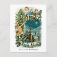 Pueblo del navidad con ángeles