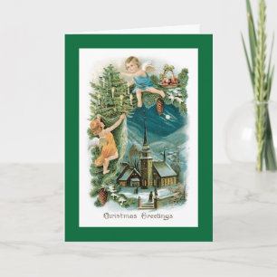 Pueblo del navidad con ángeles Cherubic