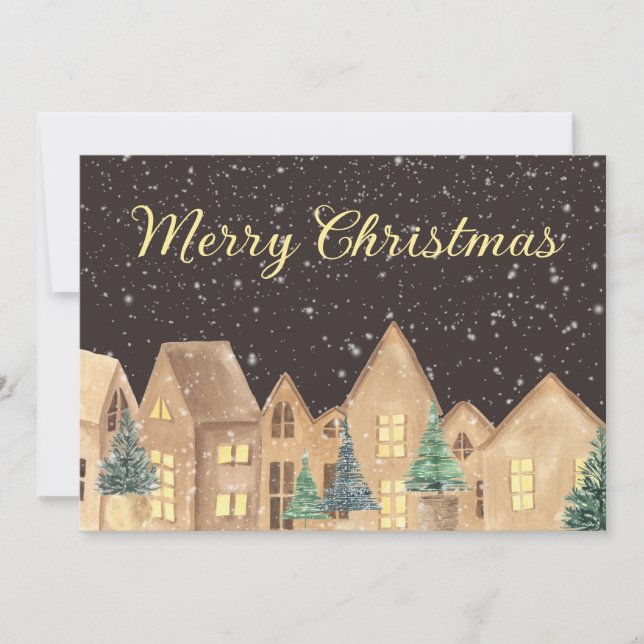 Pueblo Escandinavo de Invierno Feliz Navidad (Anverso)