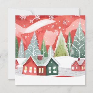 Pueblo Feliz Navidad   Acuarela Roja Verde