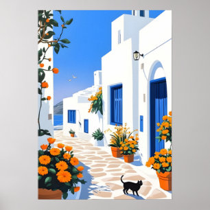 Pueblo Griego de Santorini Arte de Pared de Callej