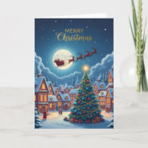 Pueblo navideño iluminado por la luna — Tarjeta de