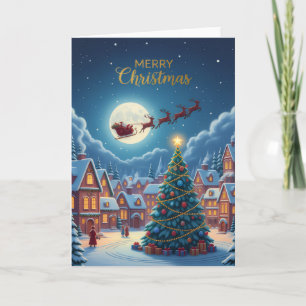 Pueblo navideño iluminado por la luna — Tarjeta de