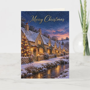 Pueblo nevado de Cotswolds Feliz Navidad